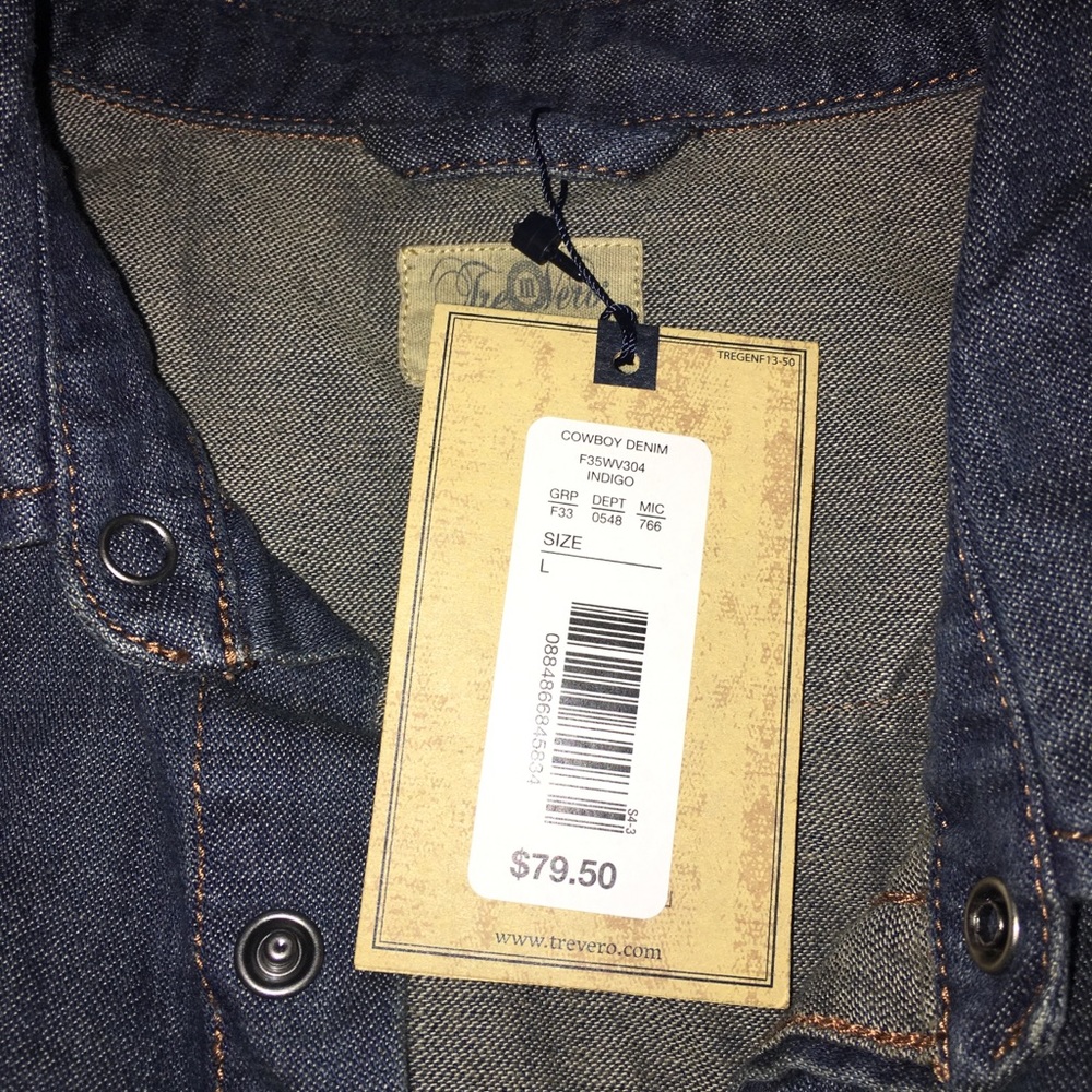 πβ€οΈ NWT TreVero Denim Pearl Snap New with Tags - Picture 6 of 6